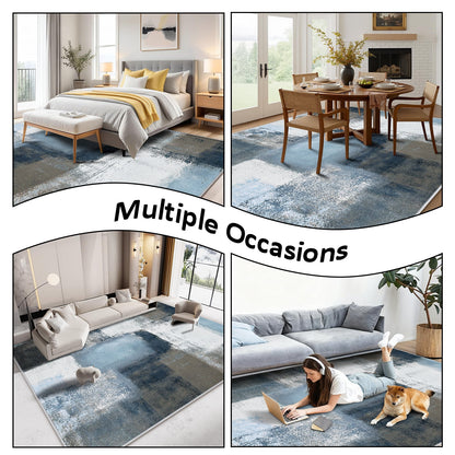 Bleum Cade Modern Abstract Area Rug 5x7,Large Rugs for Living Room, Machine Washable Rug Indoor Rugs for Bedroom, Non-Slip Low-Pile Soft Carpet for Bedroom, Dining Room Office,Blue