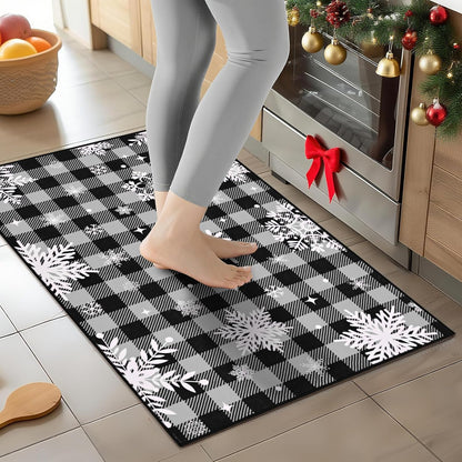 Bleum Cade Christmas Snowflake Area Rugs 2x3 Entryway Rug, Grey Buffalo Plaid Non Slip Washable Door Mat,Outdoor Indoor Welcome Mat for Entrance,Christmas Decorations