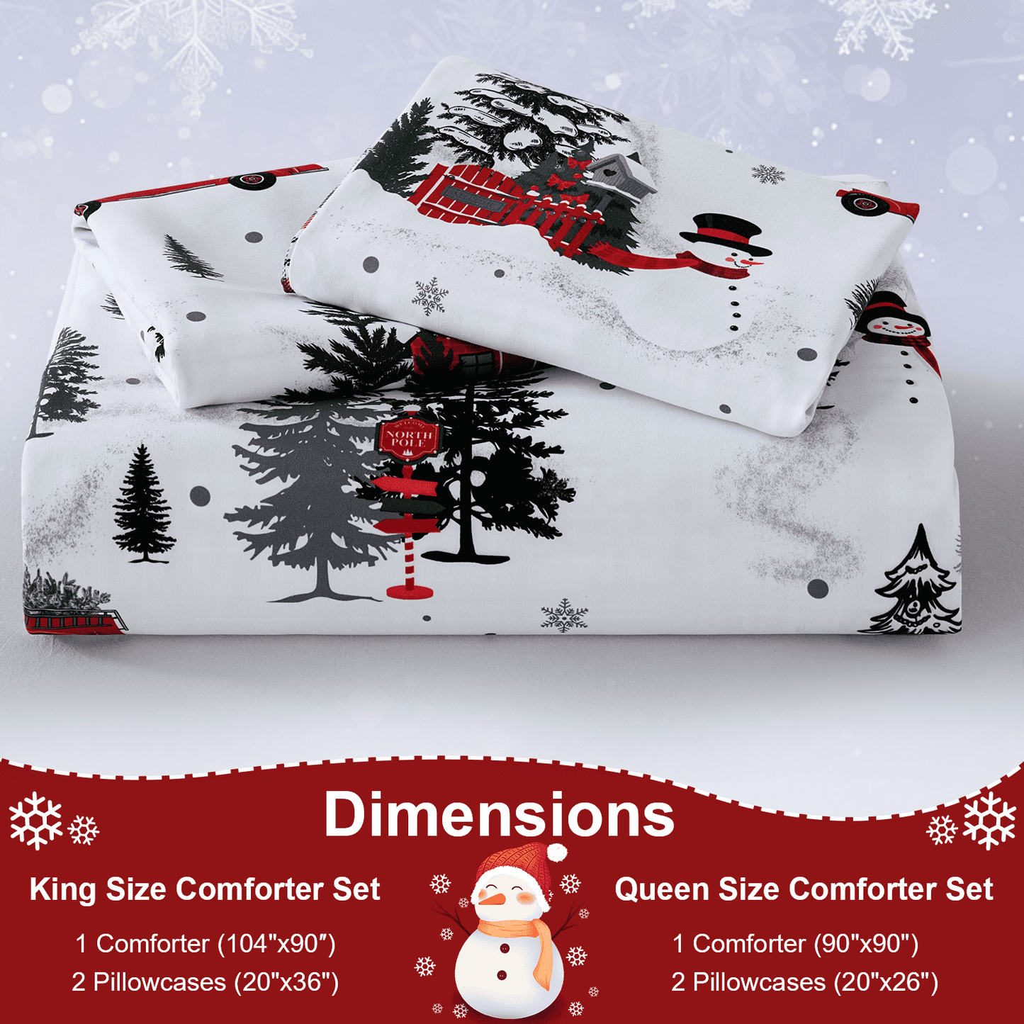 BLEUM CADE Duvet Cover Set Christmas Tree Snowflake Plaid Set Festive 3 - Piece with Pillow Cover, Soft Microfiber for Home Bedroom Set, Holiday Season Theme