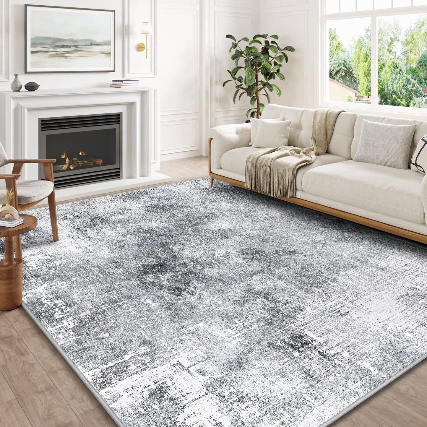 Bleum Cade 5x7 Area Rugs for Living Room,Soft Washable Non Slip Bedroom Rug,Modern Abstract Grey Dinning Room Large Carpet