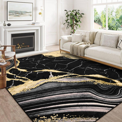 Bleum Cade 8'x10' Area Rugs for Living Room, Washable Rugs Modern Rugs for Bedroom Dinning Room,Marble Abstract Rug Ultra Soft Non Slip Durable Large Carpet Home Decor, Black Gold