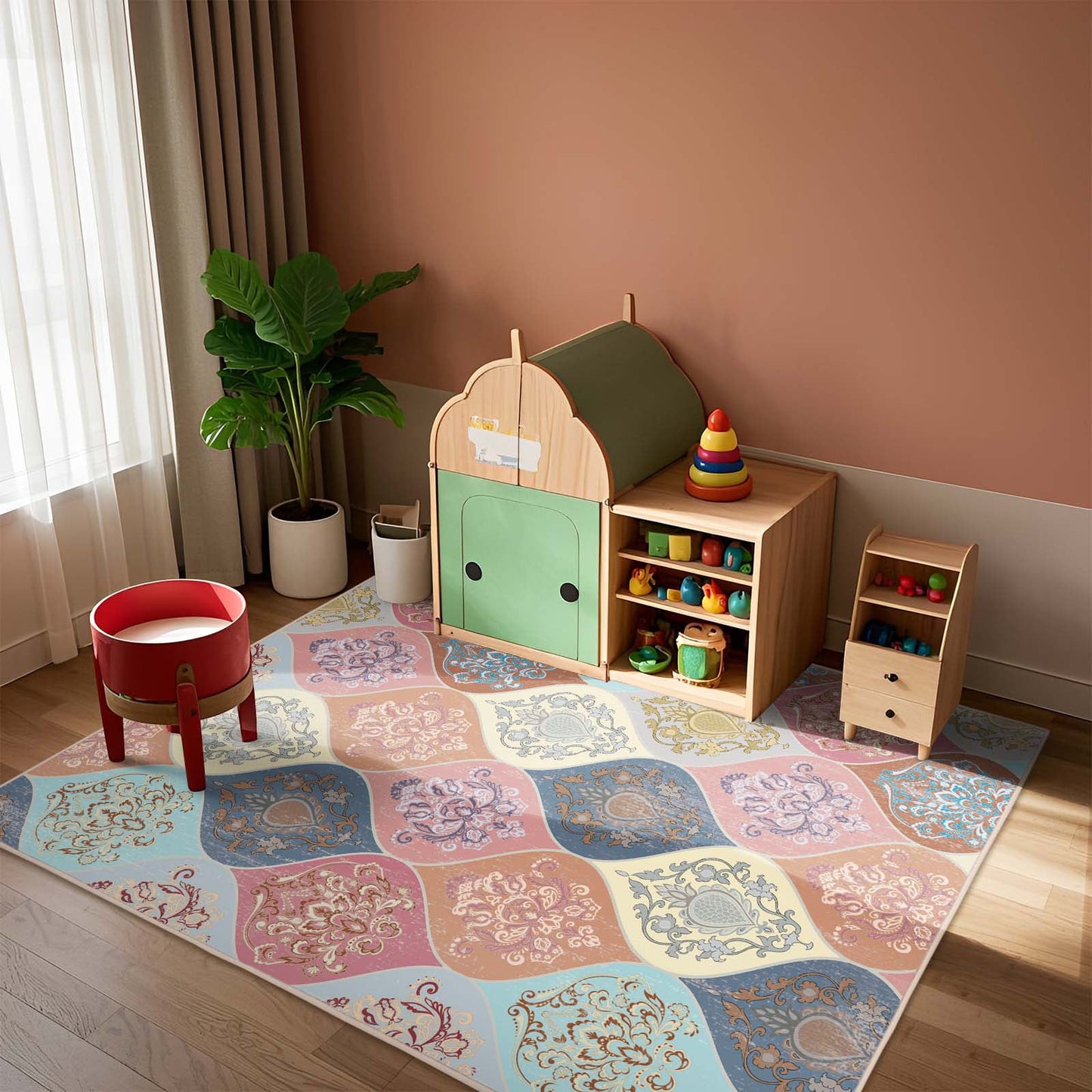 Bleum Cade Boho Floral Area Rugs 3x5 Washable Flower Rug for Bedroom Living Room,Soft Faux wool Non-slip Backing Carpet