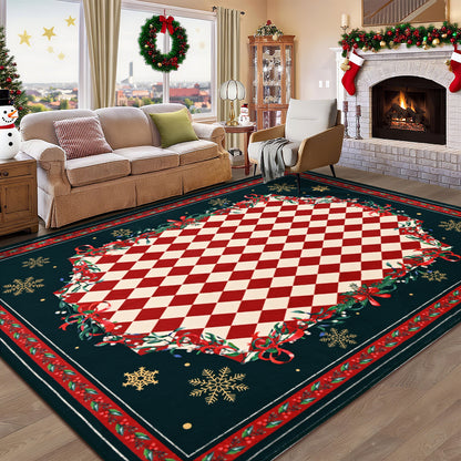 BLEUM CADE 8'x10' Christmas Area Rugs for Living Room, Washable Rugs for Bedroom Dinning Room,Red Checkered Rug Ultra Soft Non Slip Durable Large Carpet Home Decor