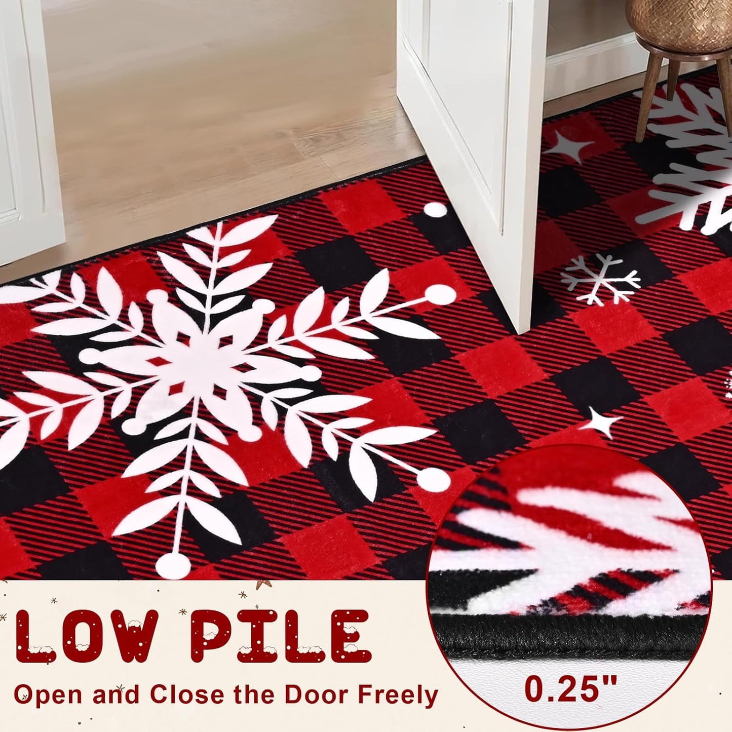 Bleum Cade Christmas Snowflake 5'x7' Area Rugs for Living Room, Washable Rugs for Bedroom Dinning Room,Red Buffalo Plaid Rug Ultra Soft Non Slip Durable Large Carpet Home Decor