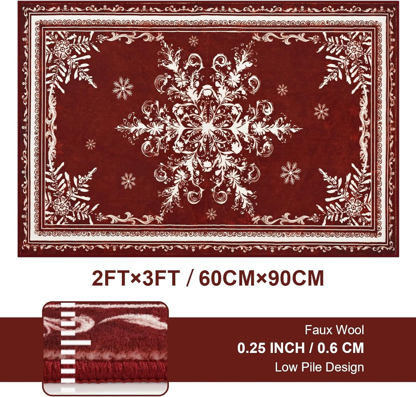 BLEUM CADE Christmas Snowflake Area Rugs 2x3 Door Mat, Non Slip Washable Entryway Rug Outdoor Indoor Welcome Mat for Entrance,Christmas Decorations,Red