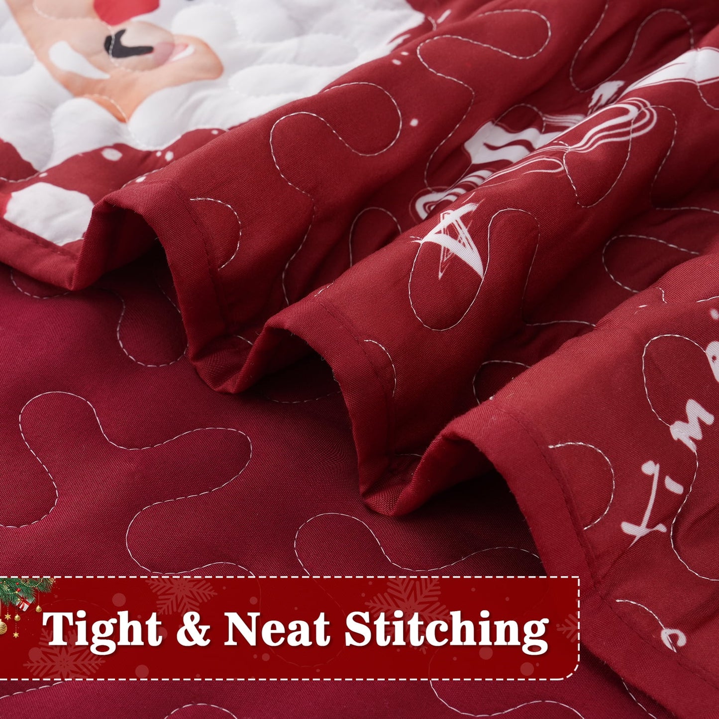 BLEUM CADE Christmas Quilts King Size 3 Piece, Santa Claus & Snowflake Quilt Bedding Set, Christmas Decor Soft Lightweight Bedspread Coverlet Set (1 Quilt, 2 Pillow Cases)