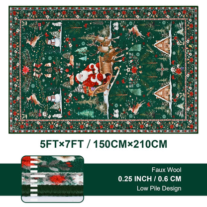 Bleum Cade Christmas Rugs for Living Room 5x7 Area Rug,Christmas Santa Washable Rugs for Bedroom,Soft Faux Wool Non Slip Bedroom Rugs,Winter Green Large Carpet for Dining Room,Christmas Decorations