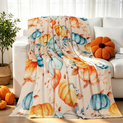 Bleum Cade Fall Throw Blanket,Pumpkin Maple Leaves Flannel Blanket,Super Soft Autumn Harvest Cozy Throw Blankets for Couch Bed Sofa Fall Home Decor(Brown,50"x 60")
