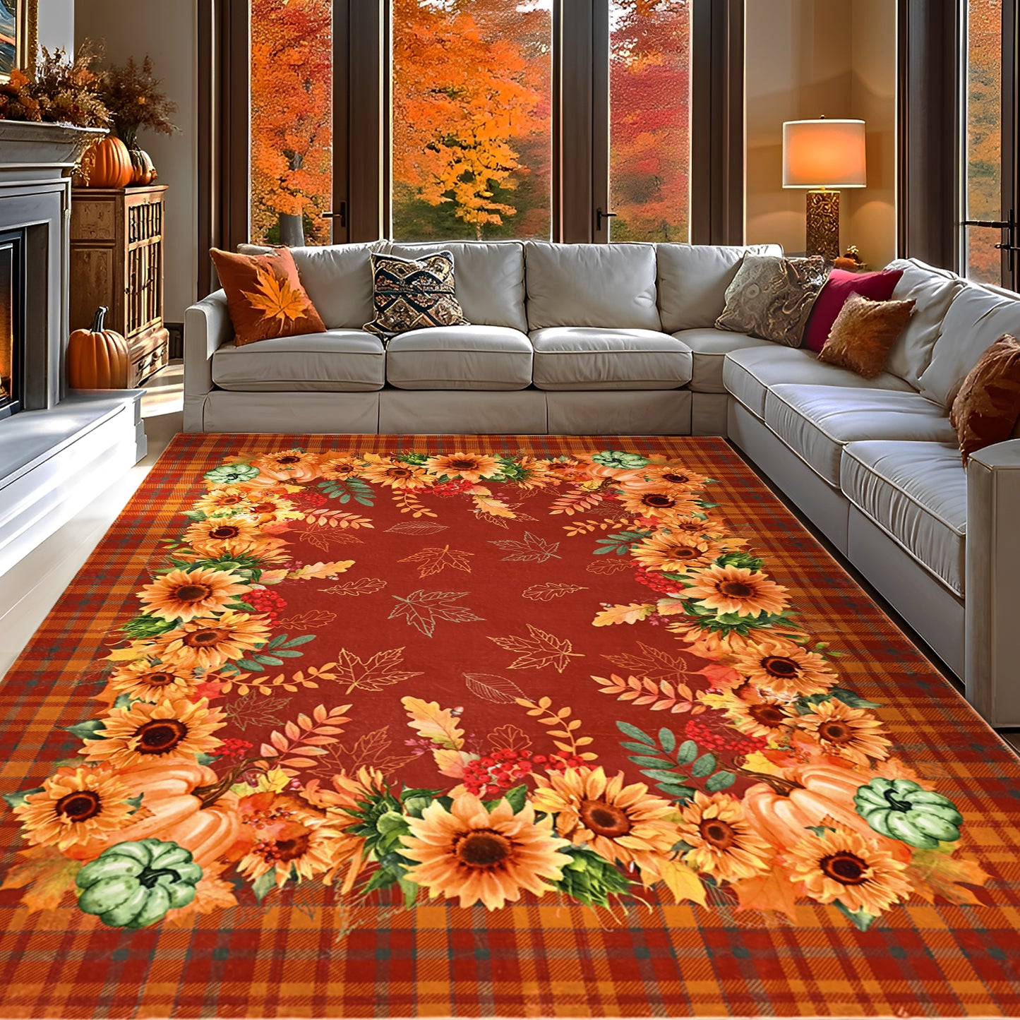 Bleum Cade 8'x10' Fall Area Rugs for Living Room, Washable Rugs Modern Rugs for Bedroom Dinning Room,Sunflower Rug Ultra Soft Non Slip Durable Large Carpet Home Decor