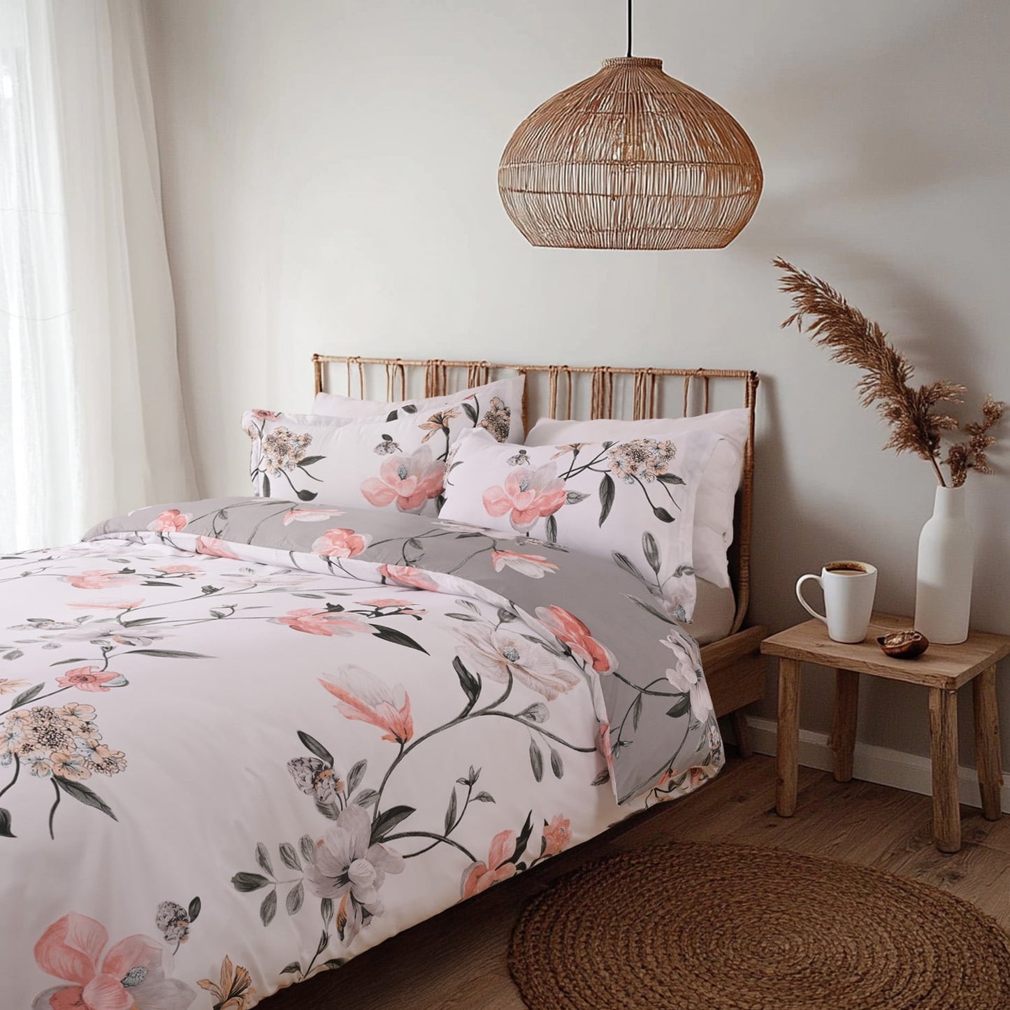 BLEUM CADE Floral Duvet Cover Set, 2-Piece Luxury Bedding Comforter Set, Soft Comforter Cover with Invisible Zip,Duvet Cover and One Pillowcase,Twin