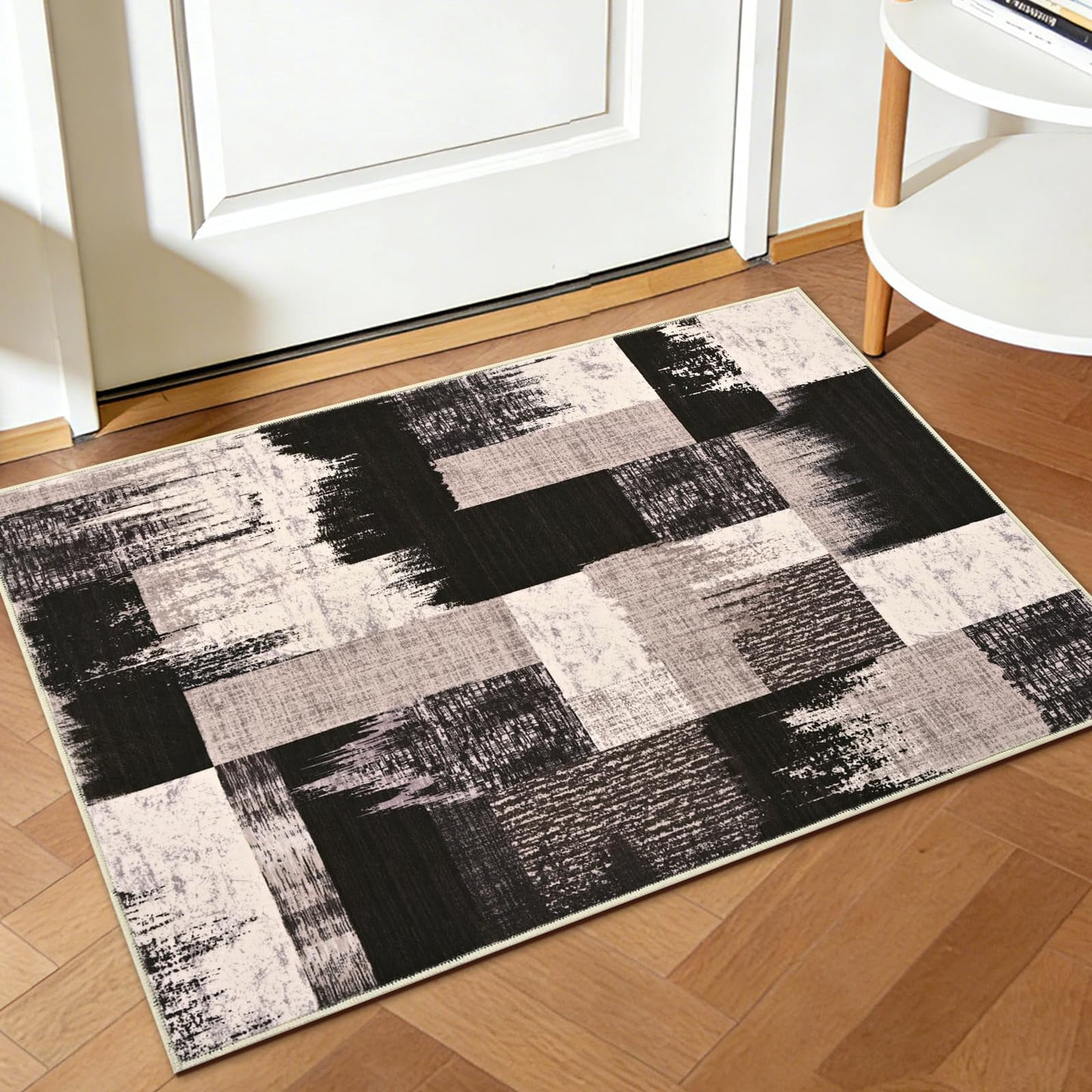 Bleum Cade Area Rugs 2x3 Entryway Rug,Modern Geometric Patchwork Non Slip Rugs for Entryway, Washable Abstract Area Rug Door Mat Indoor, Rockwood Collection Welcome Mat for Kitchen,Chocolate