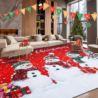 BLEUM CADE Christmas 3x5 ft Area Rug for Living Room Bedroom,Xmas Snowman Rugs Carpet for Bedroom Living Room,Non Slip Washable Area Rug for Christmas Decorations,Red