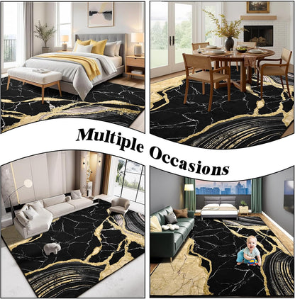 Bleum Cade 8'x10' Area Rugs for Living Room, Washable Rugs Modern Rugs for Bedroom Dinning Room,Marble Abstract Rug Ultra Soft Non Slip Durable Large Carpet Home Decor, Black Gold