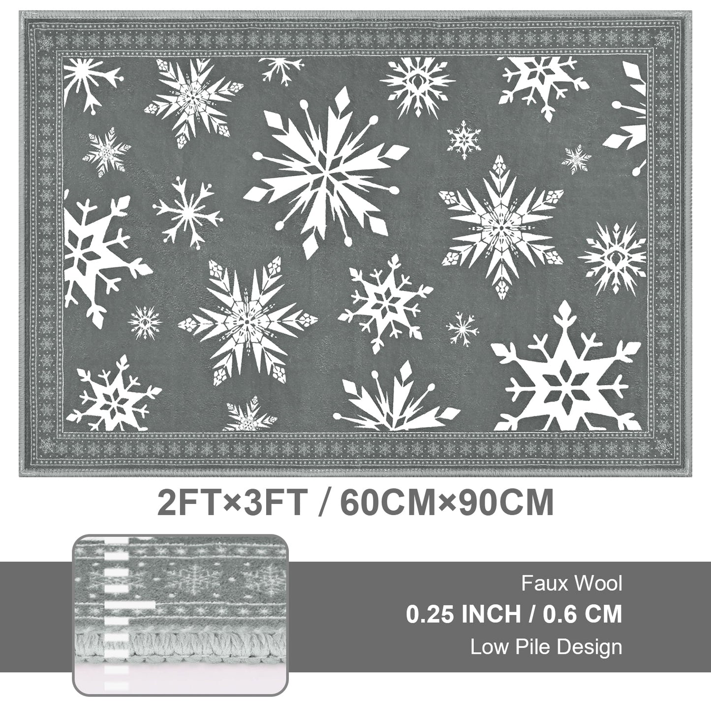 Bleum Cade Christmas Snowflake Area Rugs 2x3 Door Mat, Non Slip Washable Entryway Rug Outdoor Indoor Xmas Santa Welcome Mat for Entrance,Gray