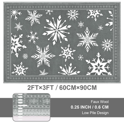 Bleum Cade Christmas Snowflake Area Rugs 2x3 Door Mat, Non Slip Washable Entryway Rug Outdoor Indoor Xmas Santa Welcome Mat for Entrance,Gray