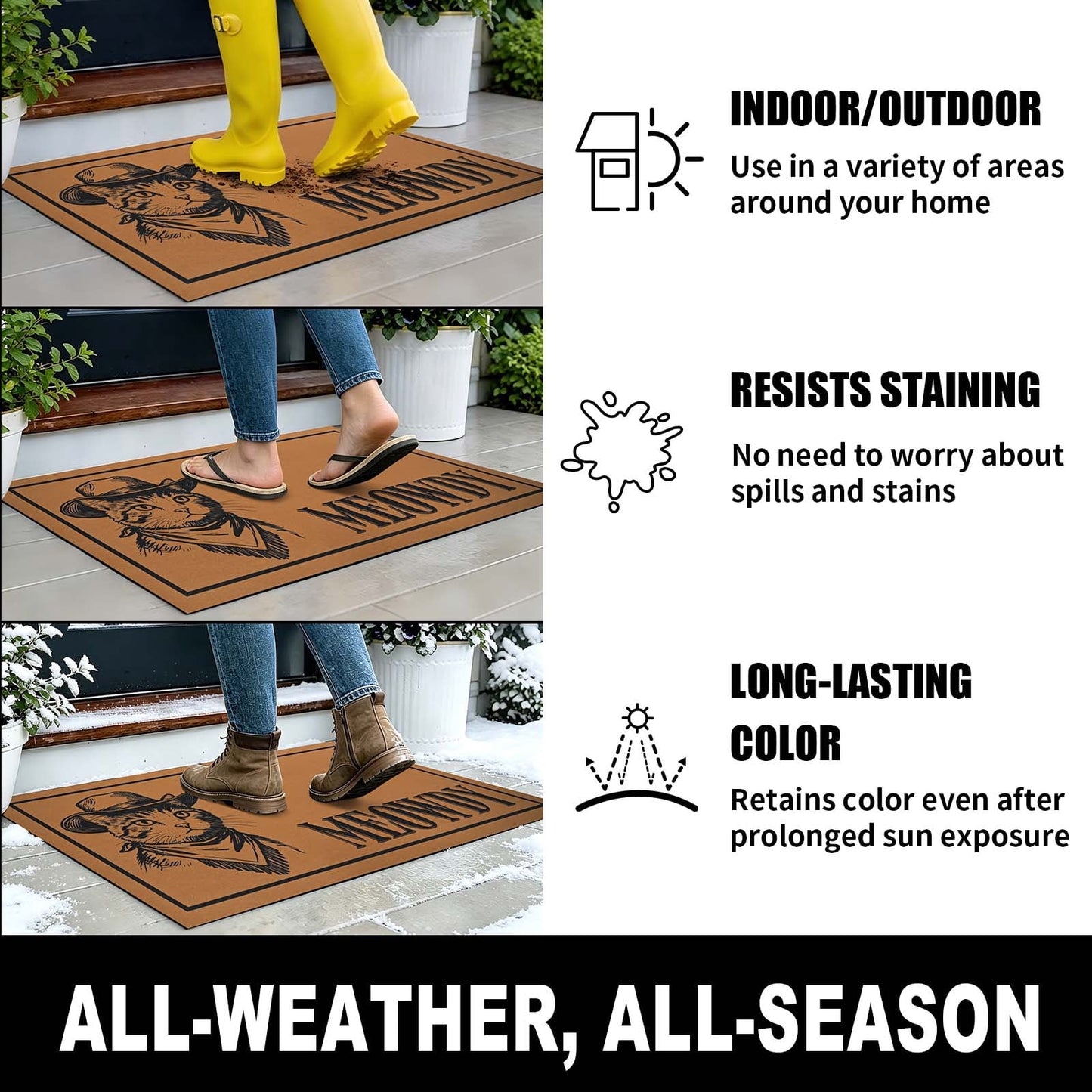 Bleum Cade Meowdy Welcome Mat,Black Cat Low Profile Front Door Mat Non-Slip Rubber Backing Doormat for Cat Lover Outdoor Indoor Home Decor,Brown,18"x30"