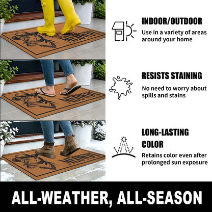 Bleum Cade Meowdy Welcome Mat,Black Cat Low Profile Front Door Mat Non-Slip Rubber Backing Doormat for Cat Lover Outdoor Indoor Home Decor,Brown,18"x30"
