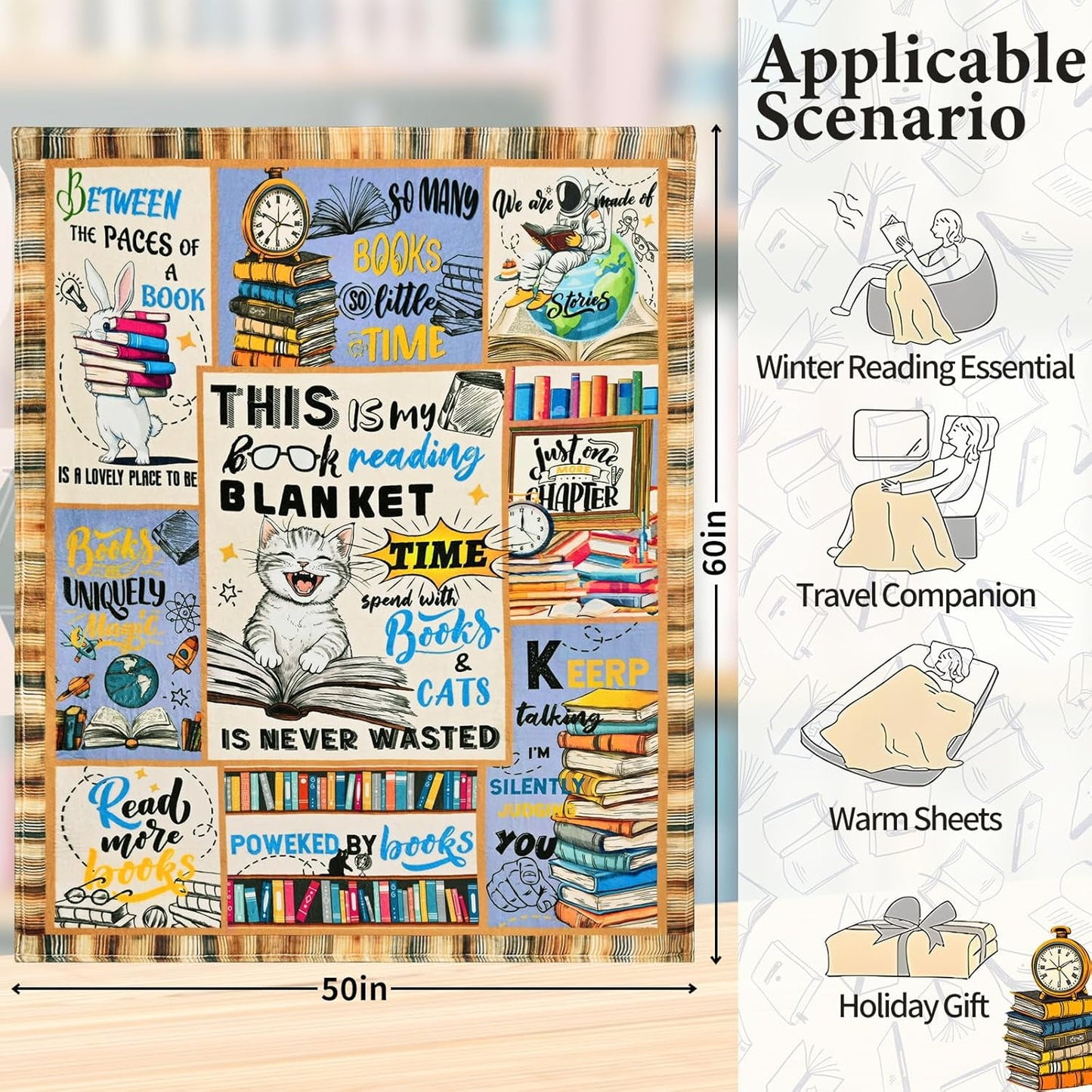 BLEUM CADE Fall Throw Blanket,Book Lovers Gifts Blanket,Super Soft Flannel Throw Blankets for Bed Couch Sofa 50"x60"