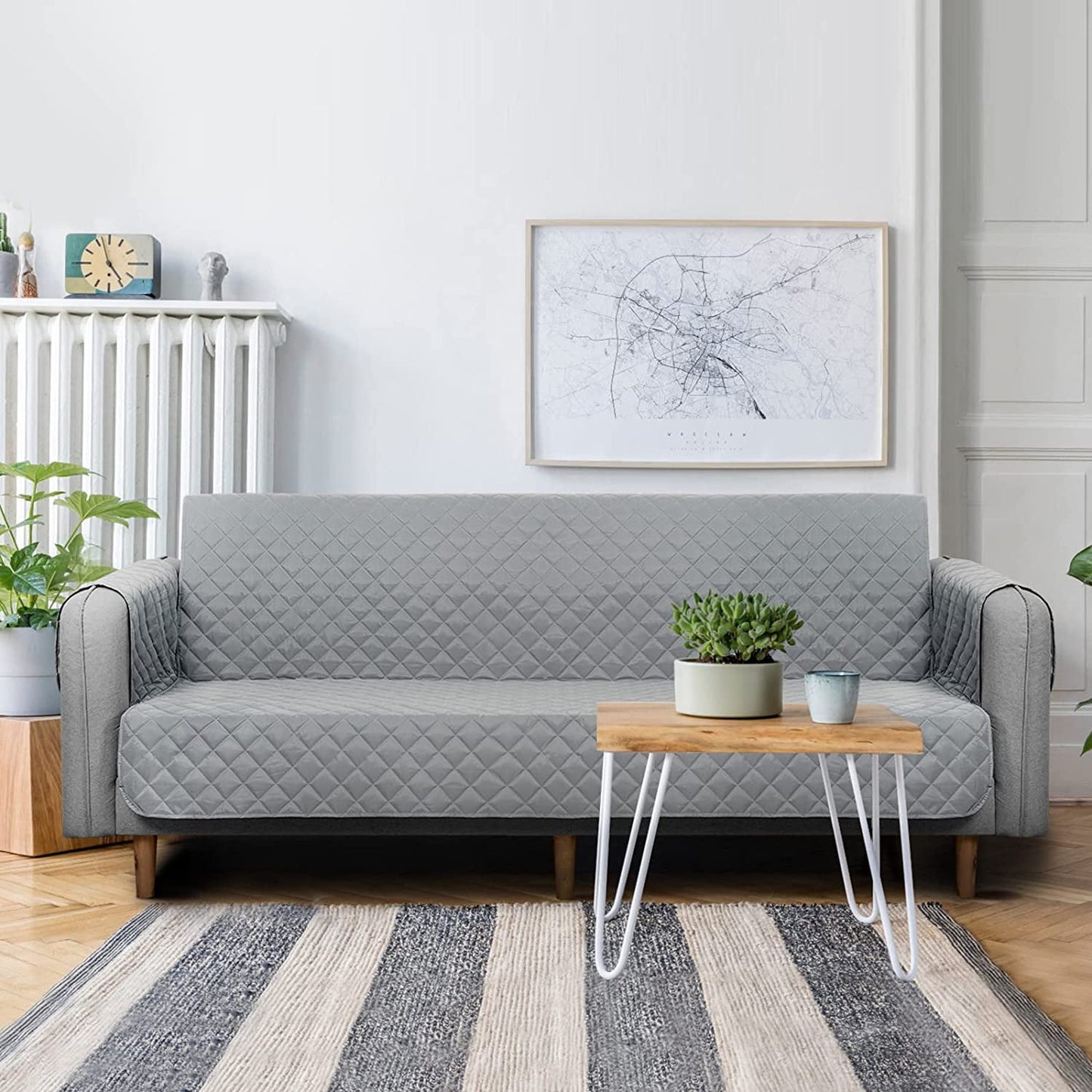 BLEUM CADE Waterproof Sofa Cover 3 Seater Non Slip Couch Cover Machine Washable Slipcover Leakproof Furniture Protector for Dogs Kids Pets, Gray, Sofa