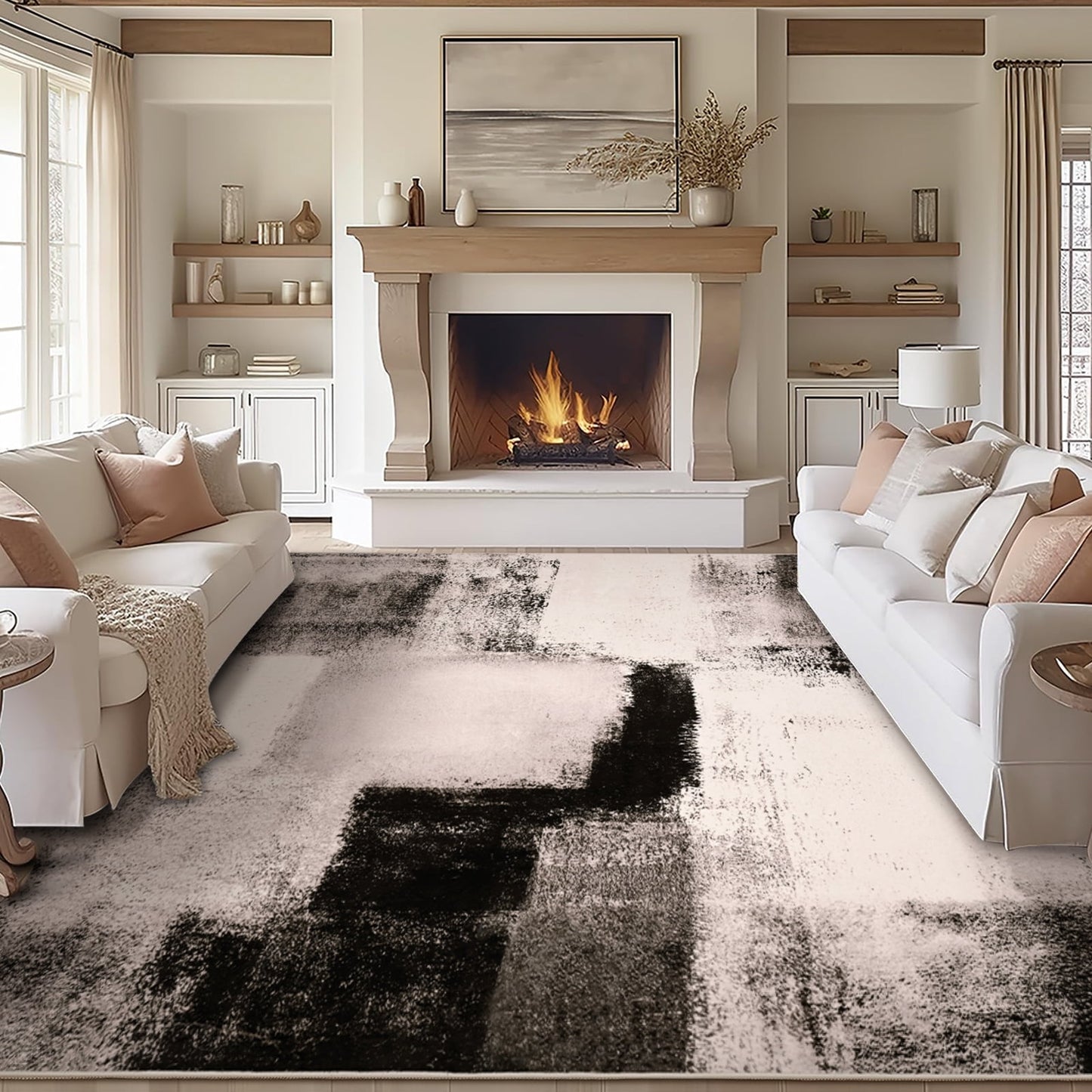 Bleum Cade 9x12 Large Area Rugs for Living Room, Modern Abstract Washable Rugs Non Slip, Bedroom Rug Soft Stain Resistant, Indoor Rugs Low Pile Carpet for Dining Room,Brown