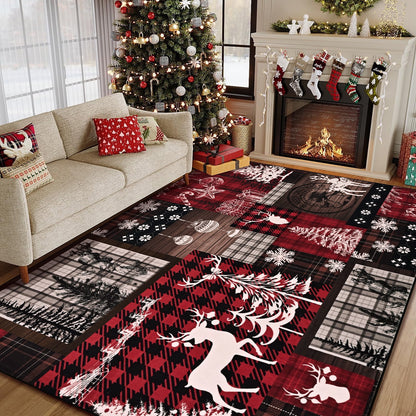 Bleum Cade Christmas Rugs for Living Room 5x7 Area Rug, Christmas Tree Washable Rug for Bedroom, Non Slip Durable Soft Buffalo Plaid Throw Rugs Xmas Carpet for Dining Room