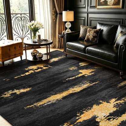 Bleum Cade 8'x10' Area Rugs for Living Room, Washable Rugs Modern Rugs for Bedroom Dinning Room,Abstract Rug Ultra Soft Non Slip Durable Large Carpet Home Decor, Black Gold