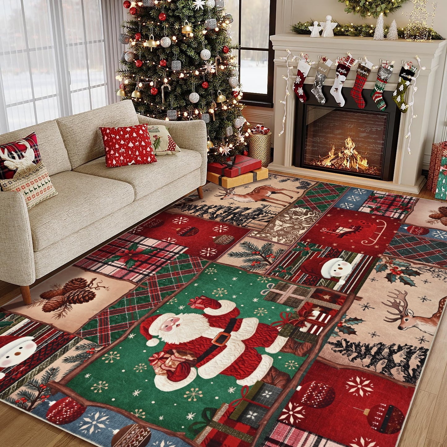 BLEUM CADE Christmas 5'x7' Area Rugs for Living Room, Santa Claus Washable Rugs for Bedroom Dinning Room,Rug Ultra Soft Non Slip Durable Large Carpet Home Decor