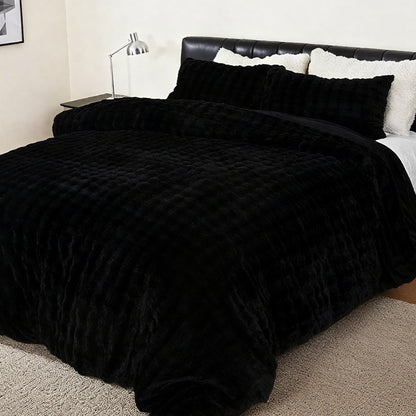 BLEUM CADE Fluffy Duvet Cover Set Twin Size,3 Pieces Soft Shaggy Rabbit Fluff Plush Bedding Comforter Cover Set with 2 Pillowcases,Black