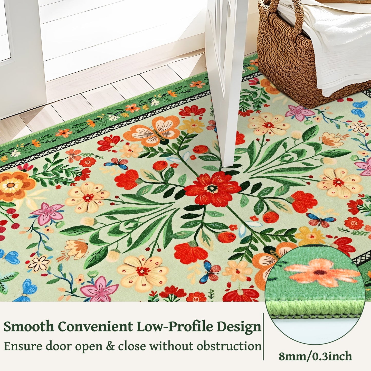 Bleum Cade 5'x7' Area Rugs for Living Room, Boho Floral Rug Ultra Soft Washable Rugs for Bedroom, Anti Slip Durable Carpet Home Decor for Dining Room,Green