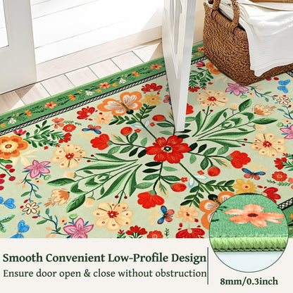 Bleum Cade 5'x7' Area Rugs for Living Room, Boho Floral Rug Ultra Soft Washable Rugs for Bedroom, Anti Slip Durable Carpet Home Decor for Dining Room,Green