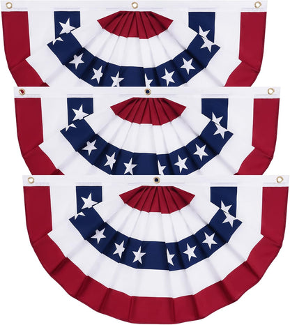 3x6 Ft American Flag Bunting Flags Outdoor, 3 Pack Patriotic Bunting Outdoor Red White and Blue Bunting, USA Pleated Fan Flag Half Fan Banner for Outside Home 4th of July Decorations