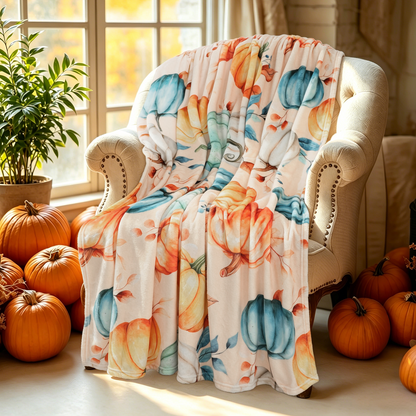 Bleum Cade Fall Throw Blanket,Pumpkin Maple Leaves Flannel Blanket,Super Soft Autumn Harvest Cozy Throw Blankets for Couch Bed Sofa Fall Home Decor(Brown,50"x 60")