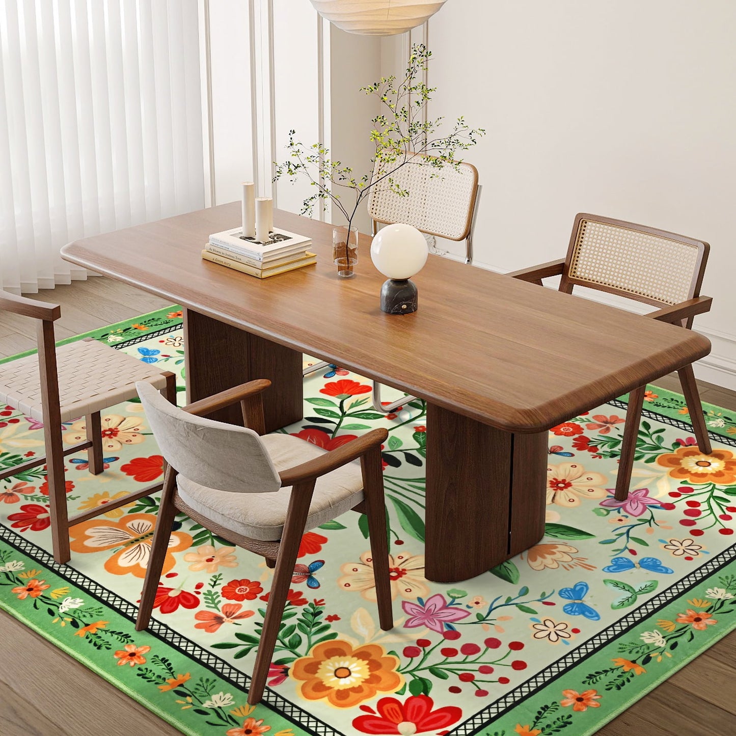 Bleum Cade 5'x7' Area Rugs for Living Room, Boho Floral Rug Ultra Soft Washable Rugs for Bedroom, Anti Slip Durable Carpet Home Decor for Dining Room,Green