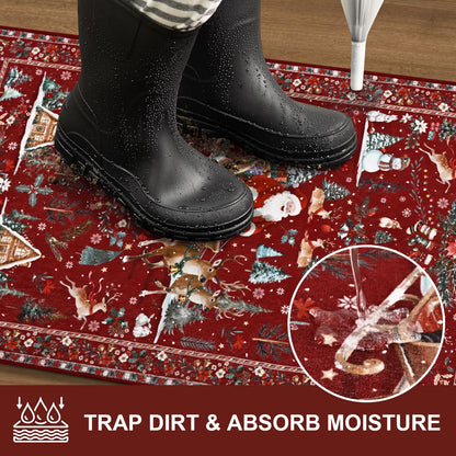 Bleum Cade Christmas Area Rugs 2x3,Santa Claus Non Slip Washable Entryway Rug, Winter Red Door Mat Outdoor Indoor,Soft Faux Wool Low Pile Welcome Mat for Entrance,Christmas Decorations