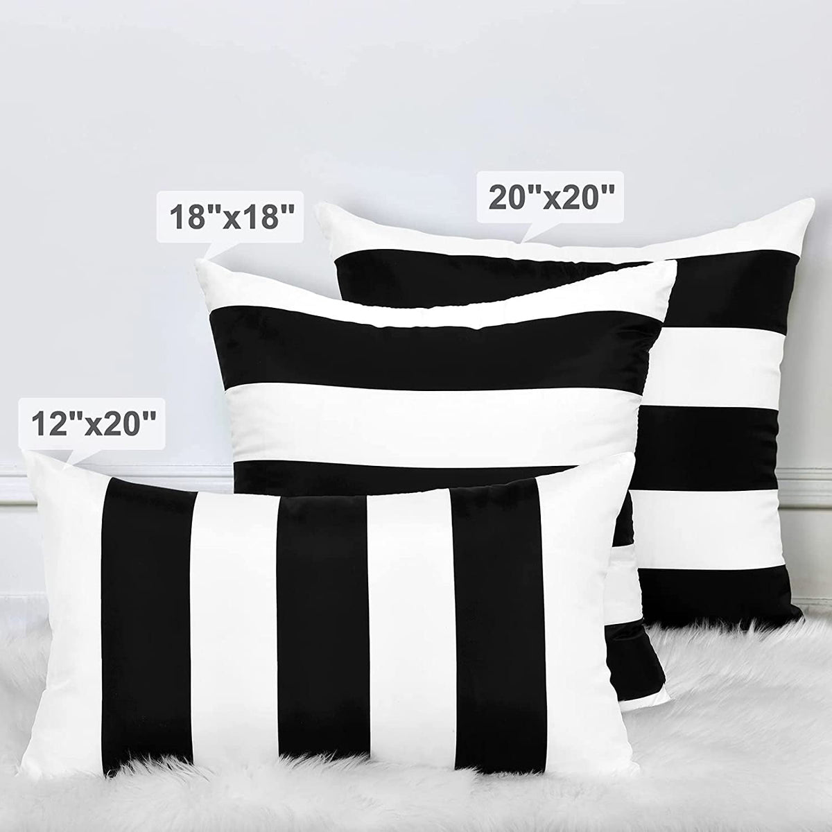 BLEUM CADE 2 Pack Black and White Striped Throw Pillow Covers 12 x 20 inch Outdoor Patio Pillows Cushion Cover Waterproof Pillow Cases for Couch Pillows Sofa