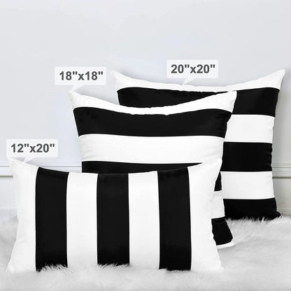 BLEUM CADE 2 Pack Black and White Striped Throw Pillow Covers 12 x 20 inch Outdoor Patio Pillows Cushion Cover Waterproof Pillow Cases for Couch Pillows Sofa