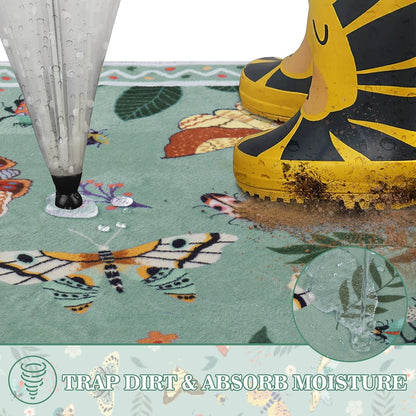 Bleum Cade Boho Floral Area Rugs 2x3 Door Mat Entryway Rug,Machine Washable Foldable Non Slip Outdoor Indoor Welcome Mat,Green