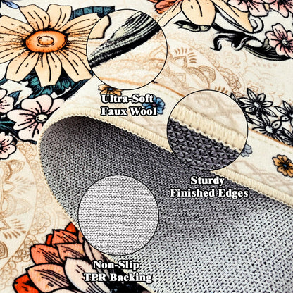 Bleum Cade Floral Area Rugs for Living Room 8x10, Boho Washable Rug, Soft Low Pile Faux Wool Non Slip Indoor Rug Carpet for Bedroom, Dining Room,White