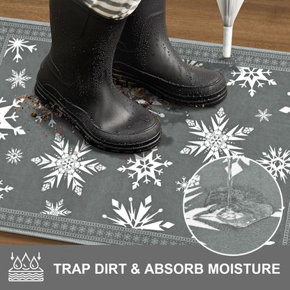 Bleum Cade Christmas Snowflake Area Rugs 2x3 Door Mat, Non Slip Washable Entryway Rug Outdoor Indoor Xmas Santa Welcome Mat for Entrance,Gray