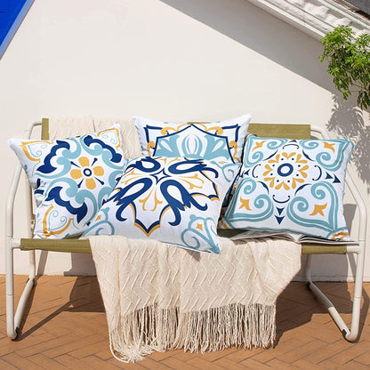 BLEUM CADE Set of 4 Floral Throw Pillow Covers, Outdoor Decorative Pillow Covers, Waterproof Cushion Cover for Couch Bed,18"x18"