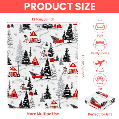 BLEUM CADE Christmas Decorations Throw Blanket, Christmas Tree and Snowman Blankets, Super Soft & Cozy Flannel Blanket for Couch Bed (50" x 60" )