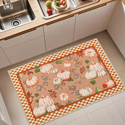 Bleum Cade Fall Area Rugs 2x3 Entryway Rug,Non Slip Washable Door Mat Outdoor Indoor Pumpkins Welcome Mat for Entrance,Orange