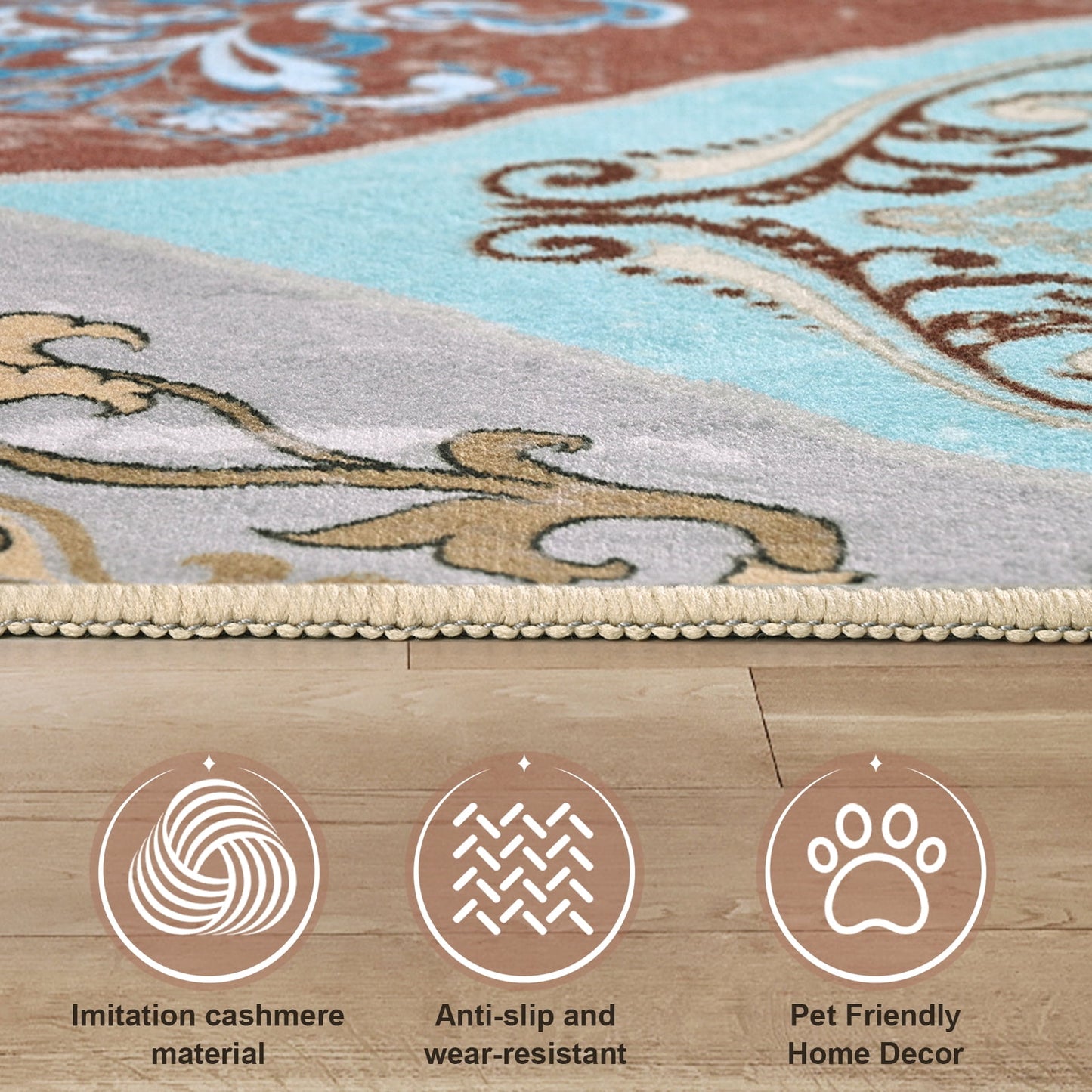 Bleum Cade Boho Floral Area Rug 5x7 Washable Soft Faux Wool Rug Carpet for Living Room Bedroom