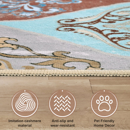 Bleum Cade Boho Floral Area Rug 5x7 Washable Soft Faux Wool Rug Carpet for Living Room Bedroom