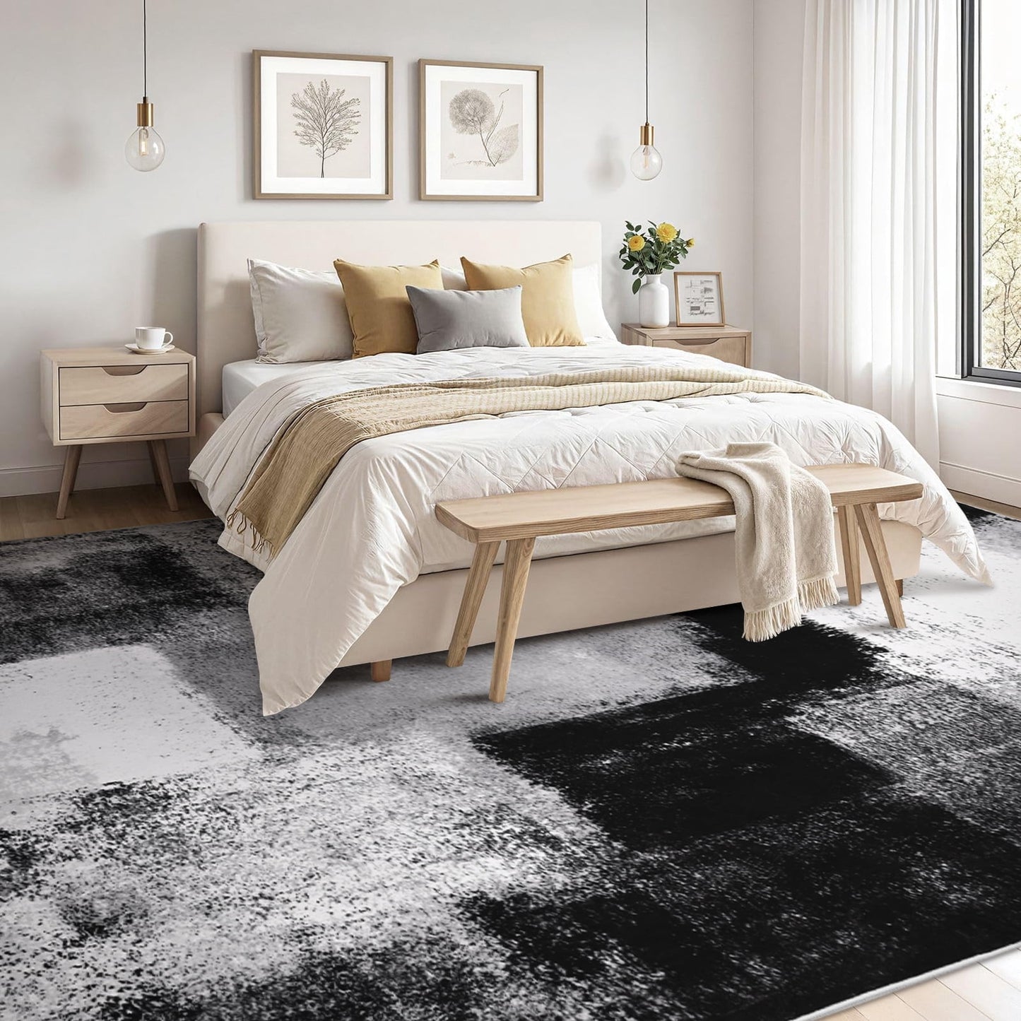Bleum Cade 8x10 Large Area Rugs for Living Room, Modern Abstract Washable Rugs Non Slip, Bedroom Rug Soft Stain Resistant, Indoor Rugs Low Pile Carpet for Dining Room,Black