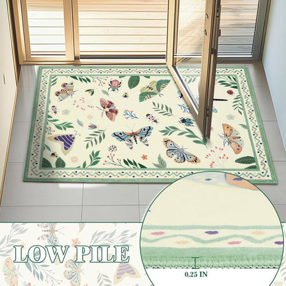 Bleum Cade Boho Floral Area Rugs 2x3 Door Mat Entryway Rug,Machine Washable Foldable Non Slip Outdoor Indoor Welcome Mat,Beige
