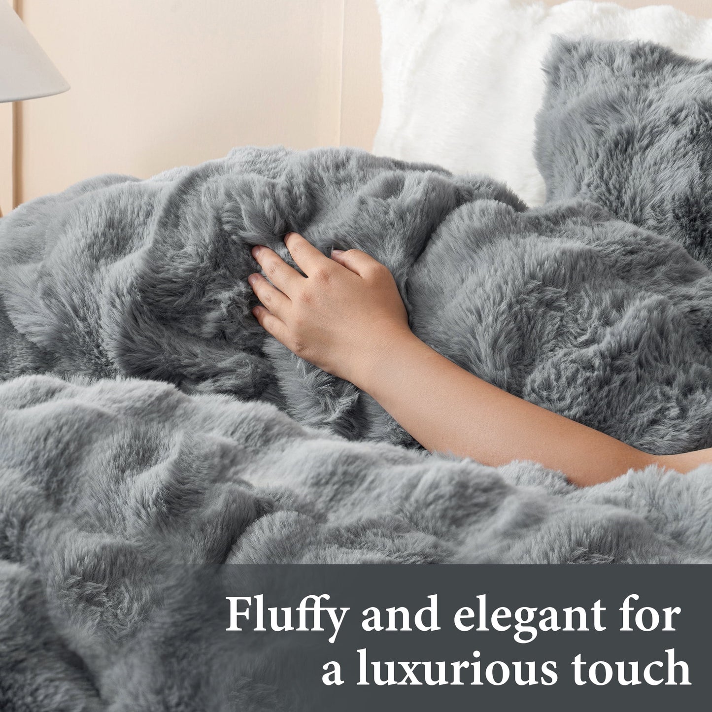 BLEUM CADE Fluffy Comforter Set Twin Size,Faux Fur Luxury Fuzzy Bedding Sets Light Gray,Shaggy Plush Duvet Cover Set with 2 Pillowcases