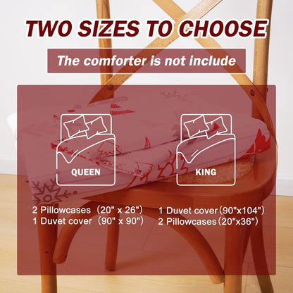 BLEUM CADE Christmas Duvet Cover Set,3 Pieces King Christmas Tree Comforter Cover Set,Striped Bedding Cover Christmas Snowflakes Quilt Cover with Zipper Closure