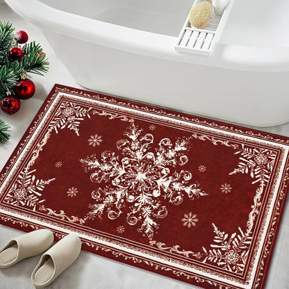 BLEUM CADE Christmas Snowflake Area Rugs 2x3 Door Mat, Non Slip Washable Entryway Rug Outdoor Indoor Welcome Mat for Entrance,Christmas Decorations,Red