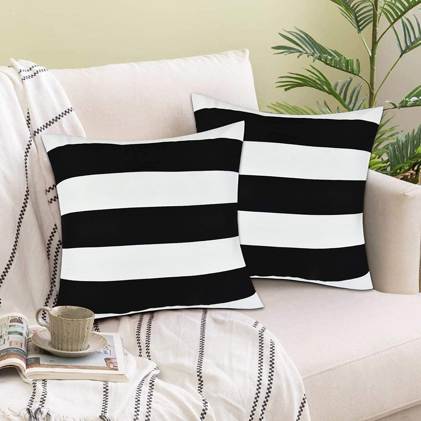 BLEUM CADE 2 Pack Black and White Striped Throw Pillow Covers 18 x 18 inch Outdoor Throw Pillows Covers,Farmhouse Decorative Throw Pillow Cases for Sofa Couch